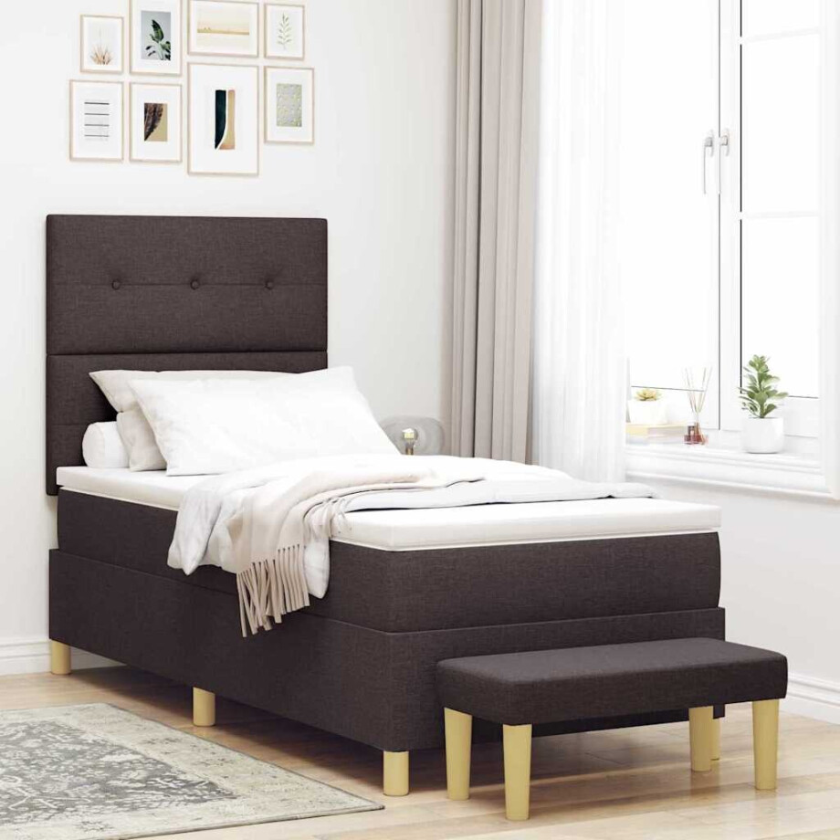 vidaXL Boxspring bed met hoofdeinde Donkerbruin 200 x 100 cm Stof vidaXL Boxspring bed met hoofdeinde Donkerbruin 200 x 100 cm Stof afbeelding 1