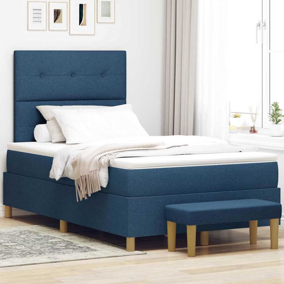 vidaXL Boxspring bed met hoofdeinde Blauw 190 x 120 cm Stof afbeelding 1