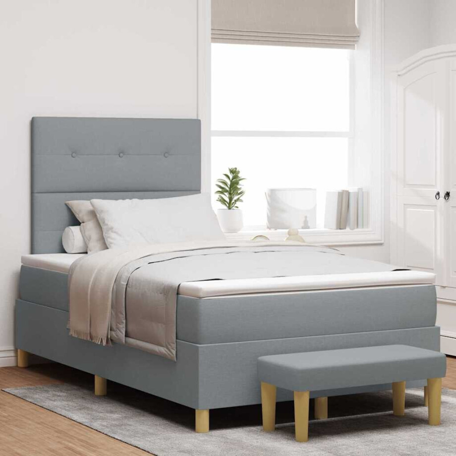 vidaXL Boxspring bed met hoofdeinde Lichtgrijs 120 x 200 cm Stof vidaXL Boxspring bed met hoofdeinde Lichtgrijs 120 x 200 cm Stof afbeelding 1