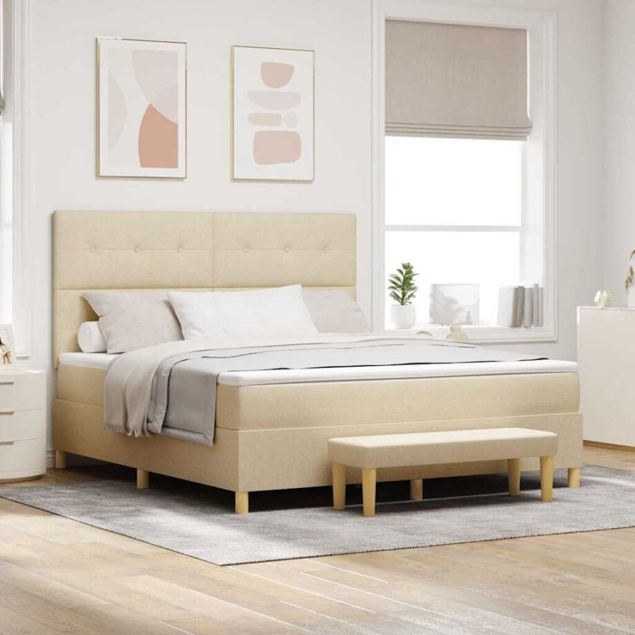 vidaXL Boxspring bed met hoofdeinde Crème 200 x 180 cm Stof afbeelding 1