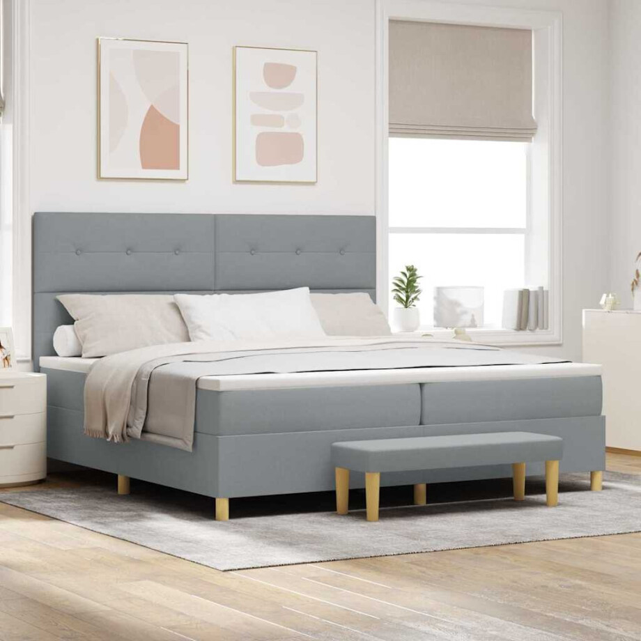 vidaXL Boxspring bed met hoofdeinde Lichtgrijs 200 x 200 cm Stof vidaXL Boxspring bed met hoofdeinde Lichtgrijs 200 x 200 cm Stof afbeelding 1