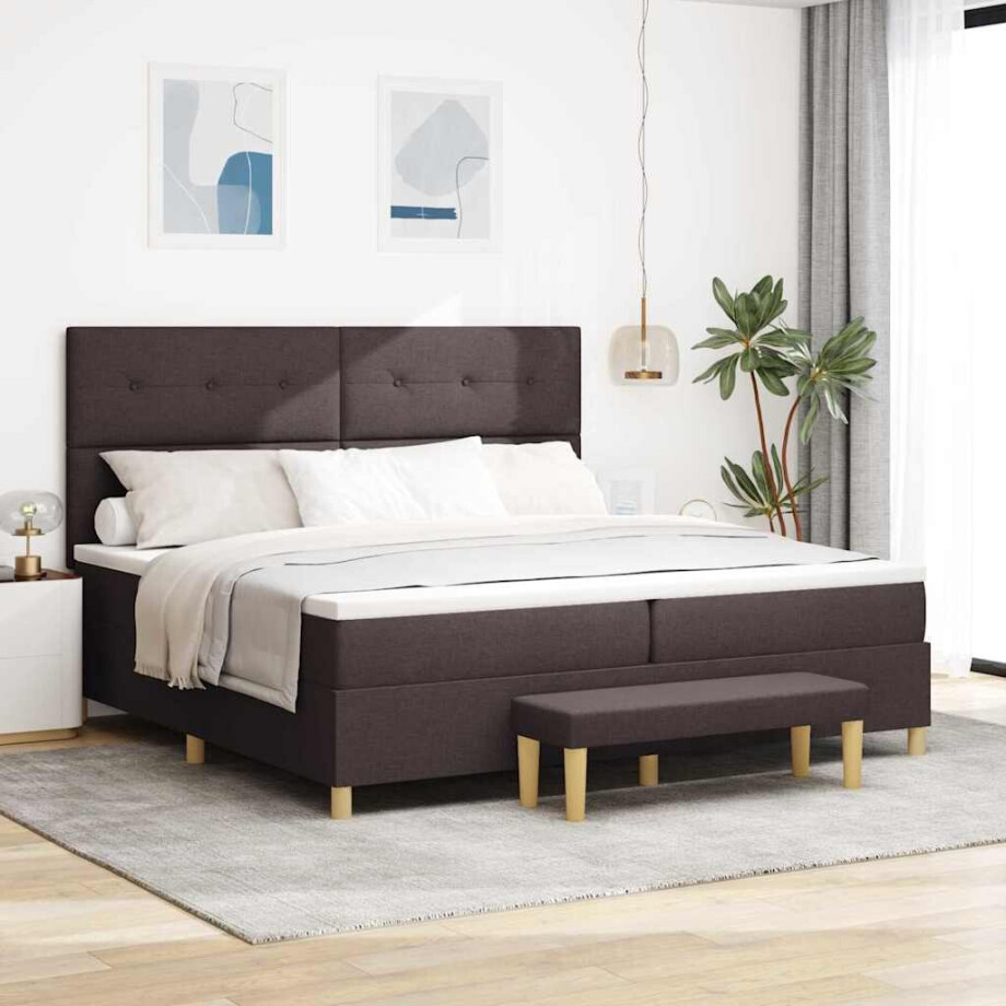vidaXL Boxspring bed met hoofdeinde Donkerbruin 200 x 200 cm Stof vidaXL Boxspring bed met hoofdeinde Donkerbruin 200 x 200 cm Stof afbeelding 1