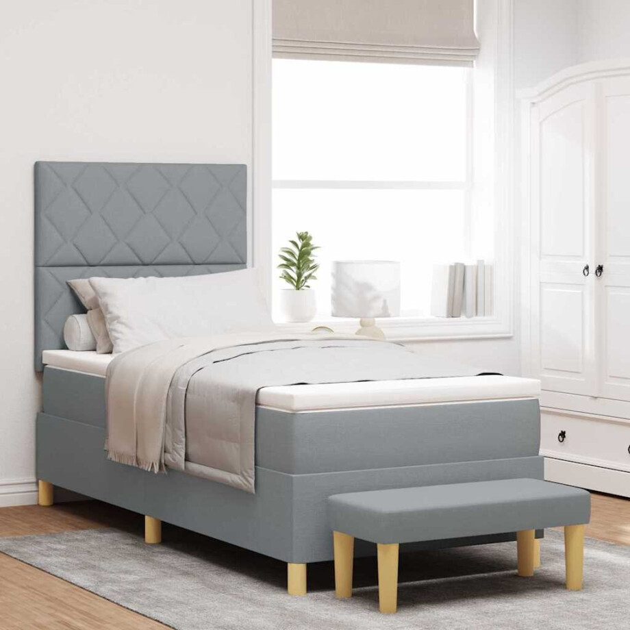 vidaXL Boxspring bed met kussen Lichtgrijs 190 x 90 cm Stof vidaXL Boxspring bed met kussen Lichtgrijs 190 x 90 cm Stof afbeelding 1