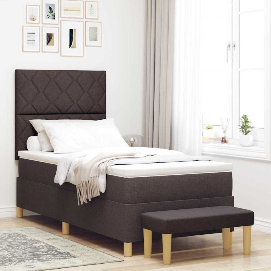 vidaXL Boxspring bed met hoofdeinde Donkerbruin 190 x 90 cm Stof vidaXL Boxspring bed met hoofdeinde Donkerbruin 190 x 90 cm Stof afbeelding 1