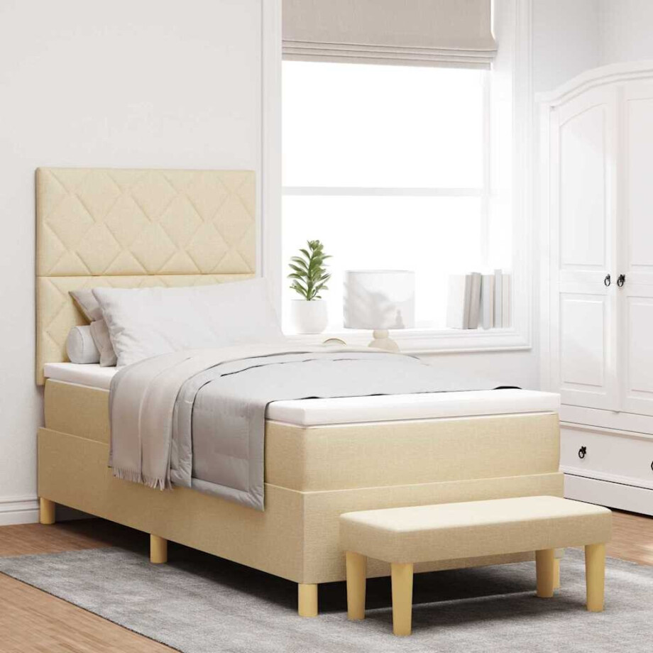 vidaXL Boxspring bed met kussen met hoofdeinde Crème 190 x 90 cm Stof afbeelding 1
