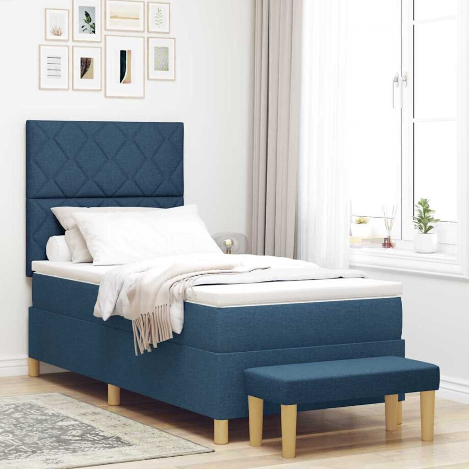 vidaXL Boxspring bed met hoofdeinde Blauw 190 x 90 cm Stof vidaXL Boxspring bed met hoofdeinde Blauw 190 x 90 cm Stof afbeelding 1