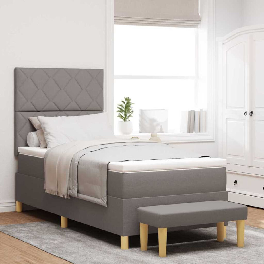 vidaXL Boxspring bed met hoofdeinde Taupe 90 x 200 cm Stof vidaXL Boxspring bed met hoofdeinde Taupe 90 x 200 cm Stof afbeelding 1