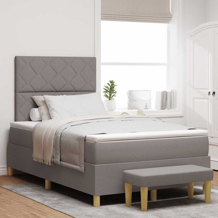 vidaXL Boxspring bed met hoofdeinde Taupe 190 x 120 cm Stof afbeelding 1