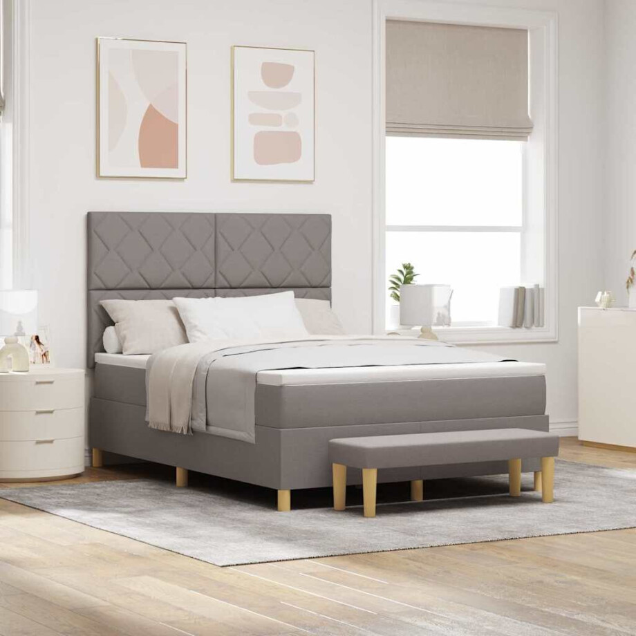 vidaXL Boxspring bed met kussen met hoofdeinde Taupe 200 x 140 cm Stof vidaXL Boxspring bed met kussen met hoofdeinde Taupe 200 x 140 cm Stof afbeelding 1