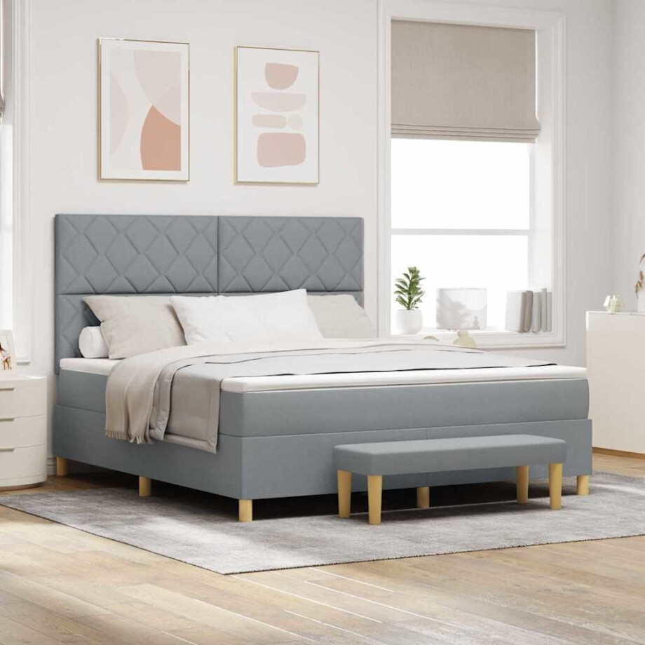 vidaXL Boxspring bed met hoofdeinde Lichtgrijs 200 x 180 cm Stof vidaXL Boxspring bed met hoofdeinde Lichtgrijs 200 x 180 cm Stof afbeelding 1