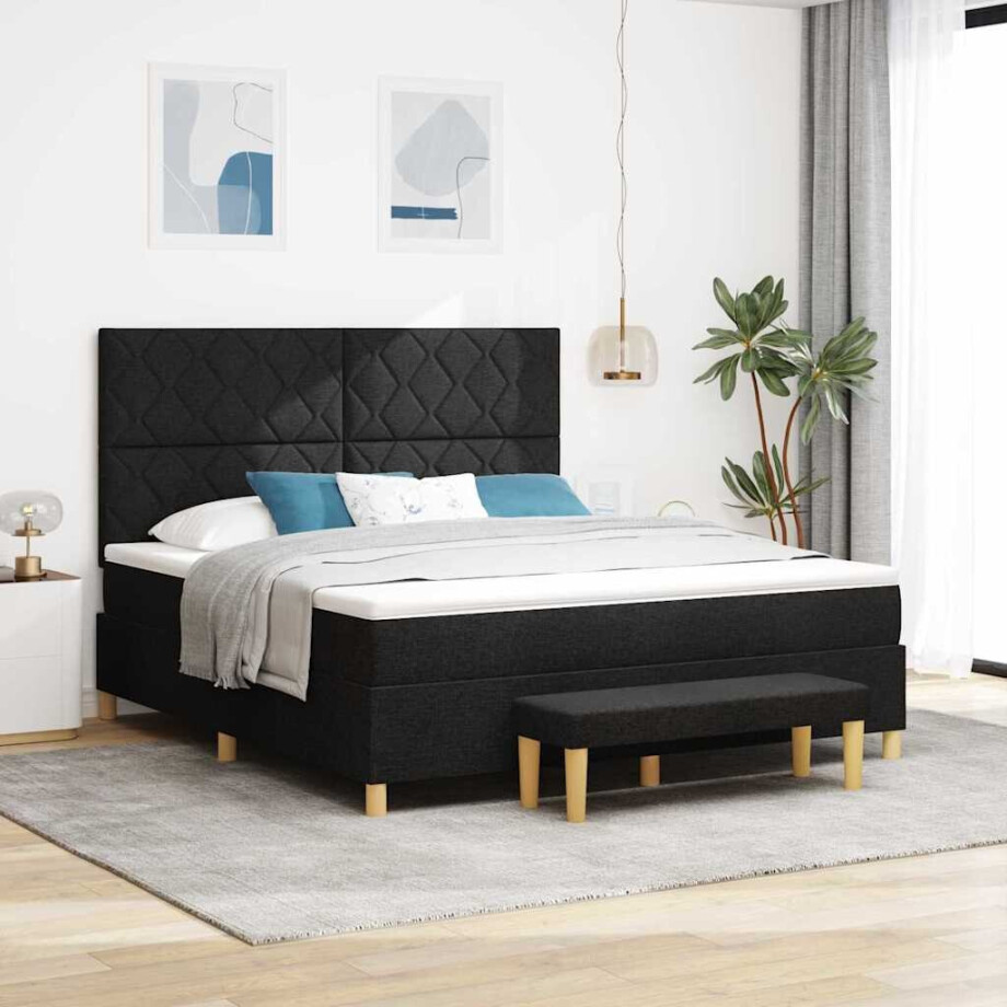 vidaXL Boxspring bed met hoofdeinde Zwart 200 x 180 cm Stof vidaXL Boxspring bed met hoofdeinde Zwart 200 x 180 cm Stof afbeelding 1