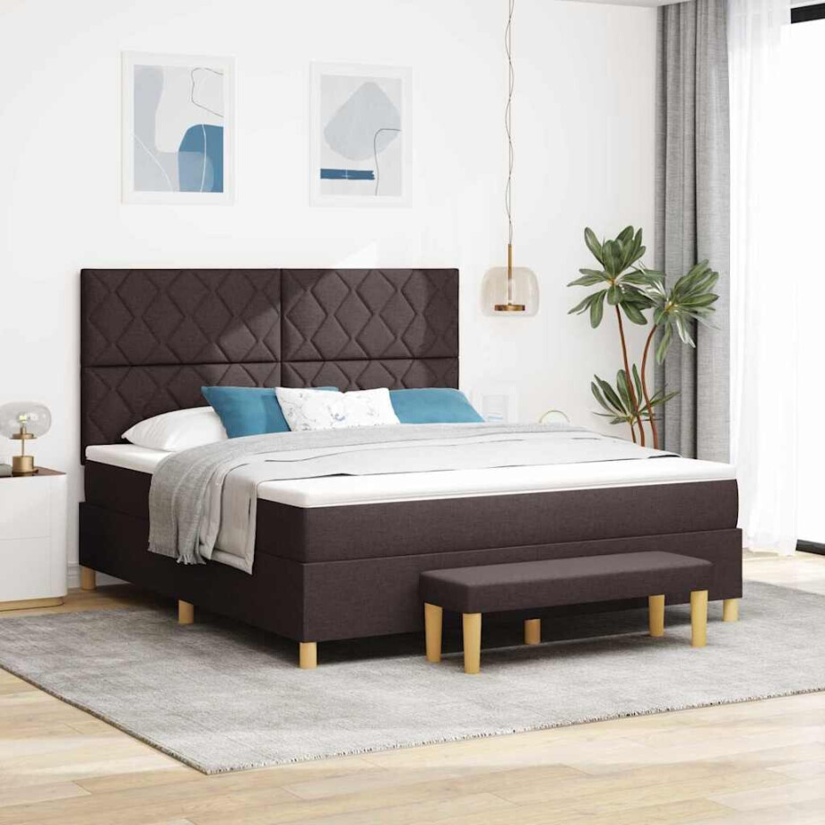vidaXL Boxspring bed met hoofdeinde Donkerbruin 200 x 180 cm Stof afbeelding 1
