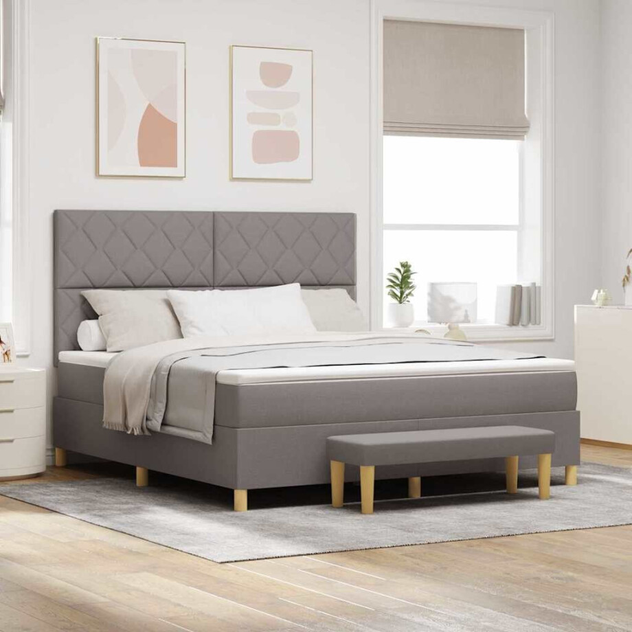 vidaXL Boxspring bed met hoofdeinde Taupe 180 x 200 cm Stof vidaXL Boxspring bed met hoofdeinde Taupe 180 x 200 cm Stof afbeelding 1
