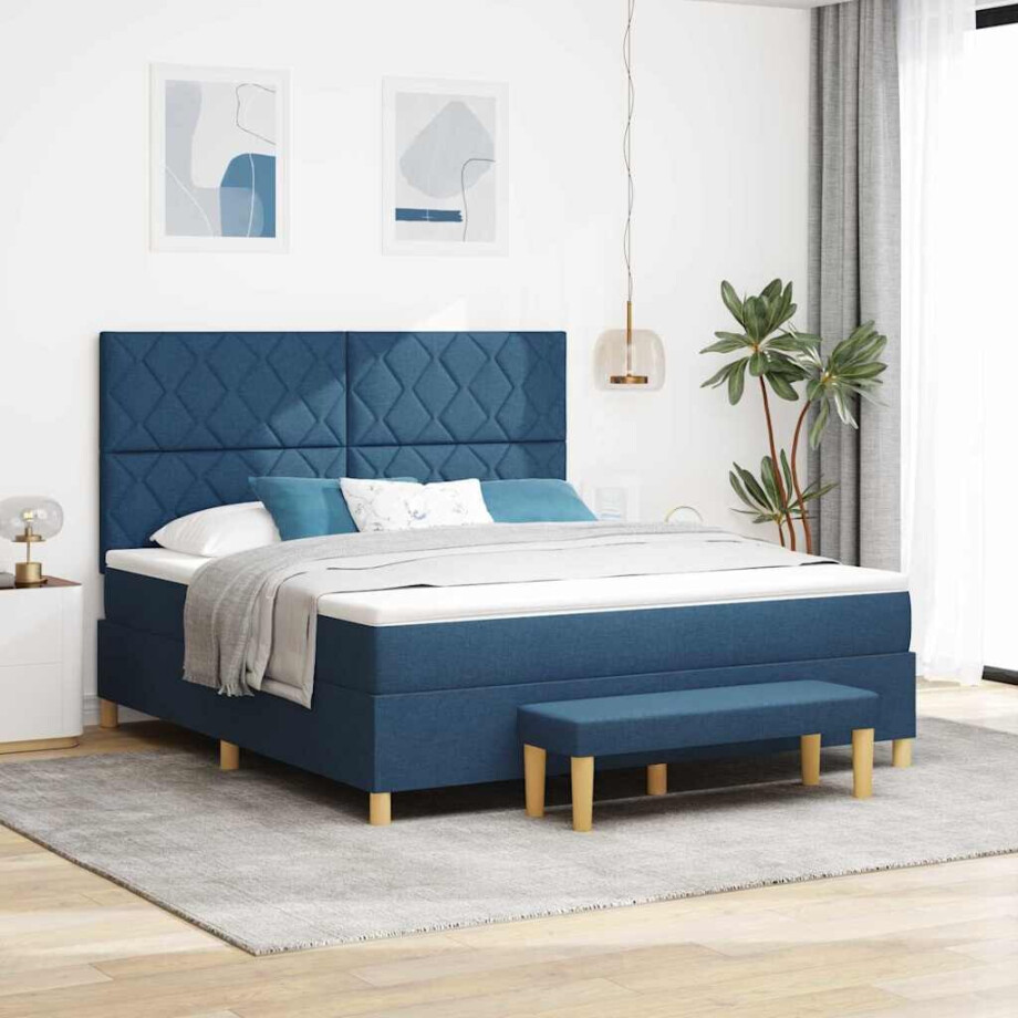 vidaXL Boxspring bed met hoofdeinde Blauw 200 x 180 cm Stof vidaXL Boxspring bed met hoofdeinde Blauw 200 x 180 cm Stof afbeelding 1