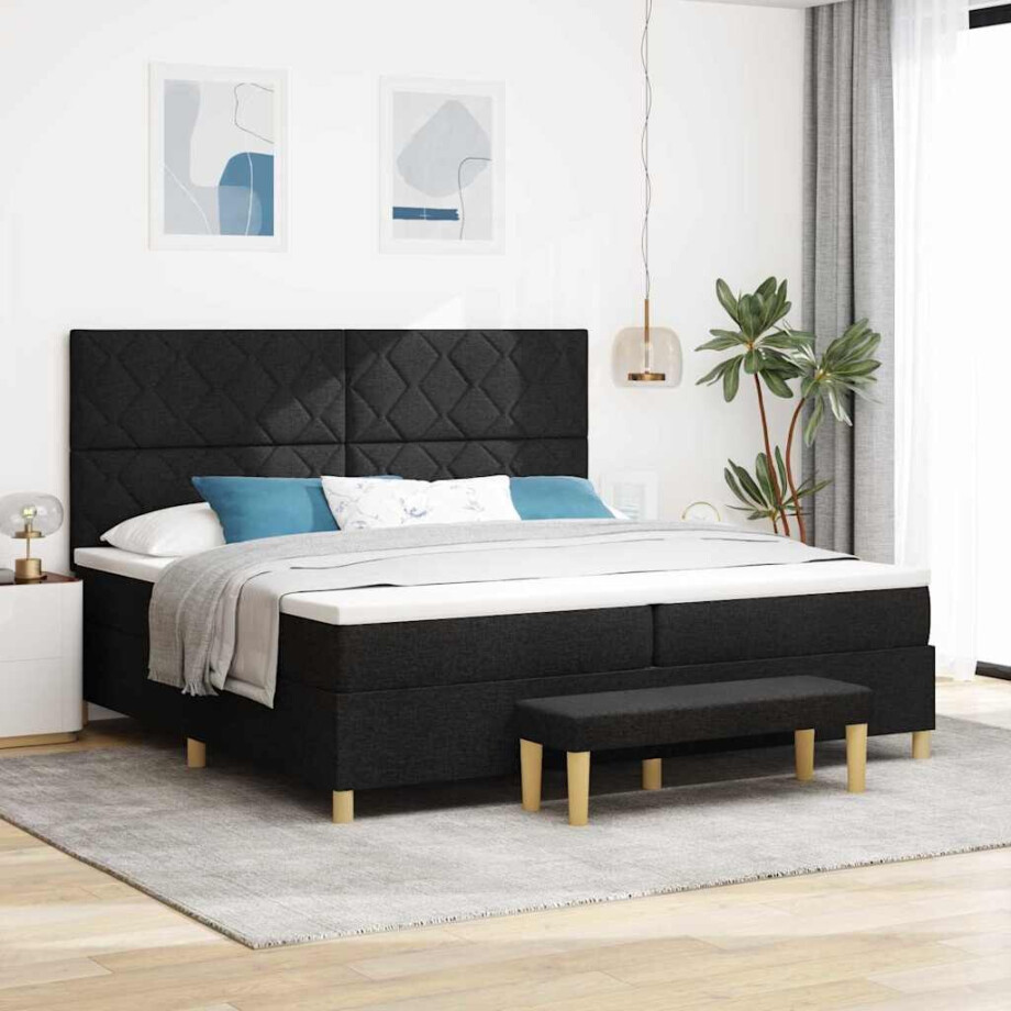 vidaXL Boxspring bed met matras met hoofdeinde Zwart 200 x 200 cm Stof afbeelding 1