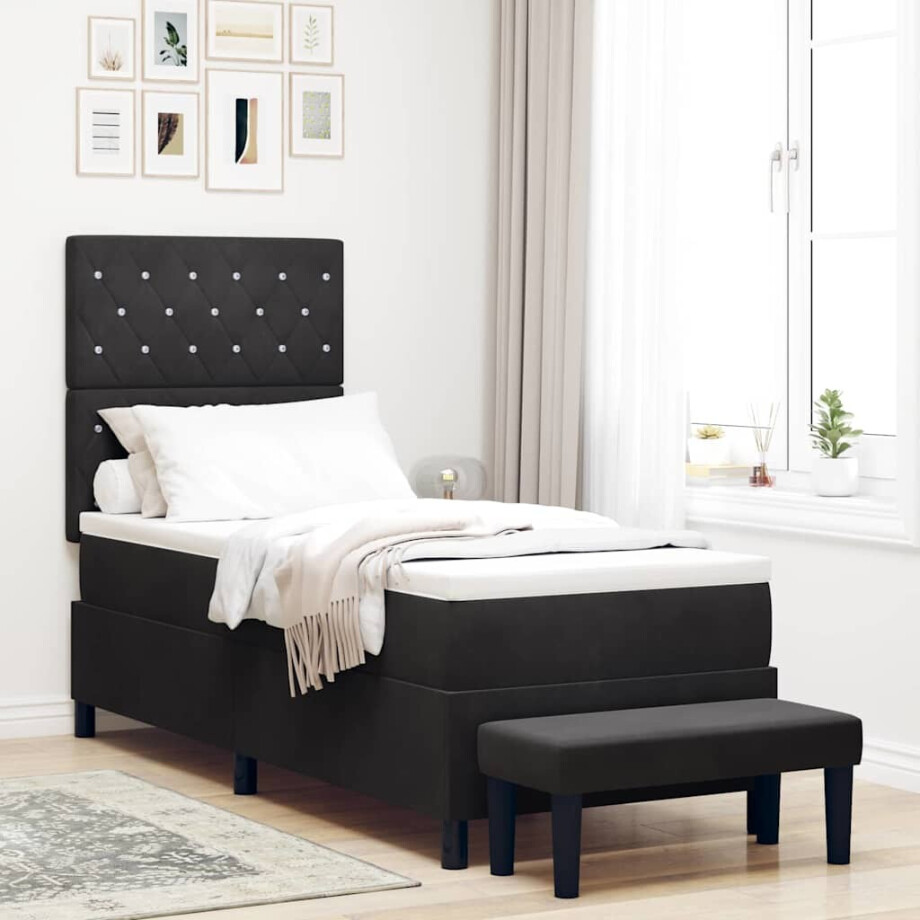 vidaXL Boxspring bed met hoofdeinde Zwart 200 x 80 cm Fluweel vidaXL Boxspring bed met hoofdeinde Zwart 200 x 80 cm Fluweel afbeelding 1