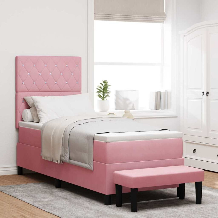 vidaXL Boxspring bed met hoofdeinde Roze 200 x 80 cm Fluweel afbeelding 1