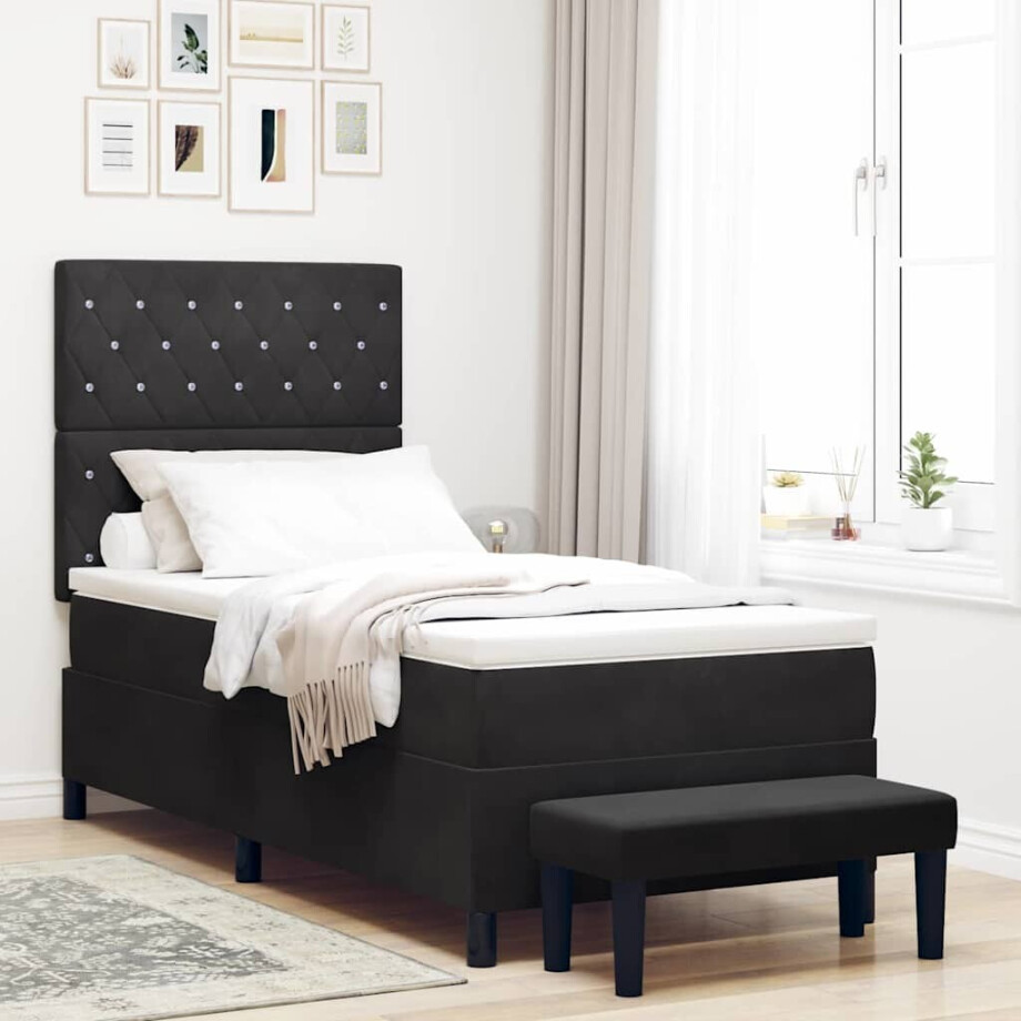 vidaXL Boxspring bed met hoofdeinde Zwart 190 x 90 cm Fluweel vidaXL Boxspring bed met hoofdeinde Zwart 190 x 90 cm Fluweel afbeelding 1