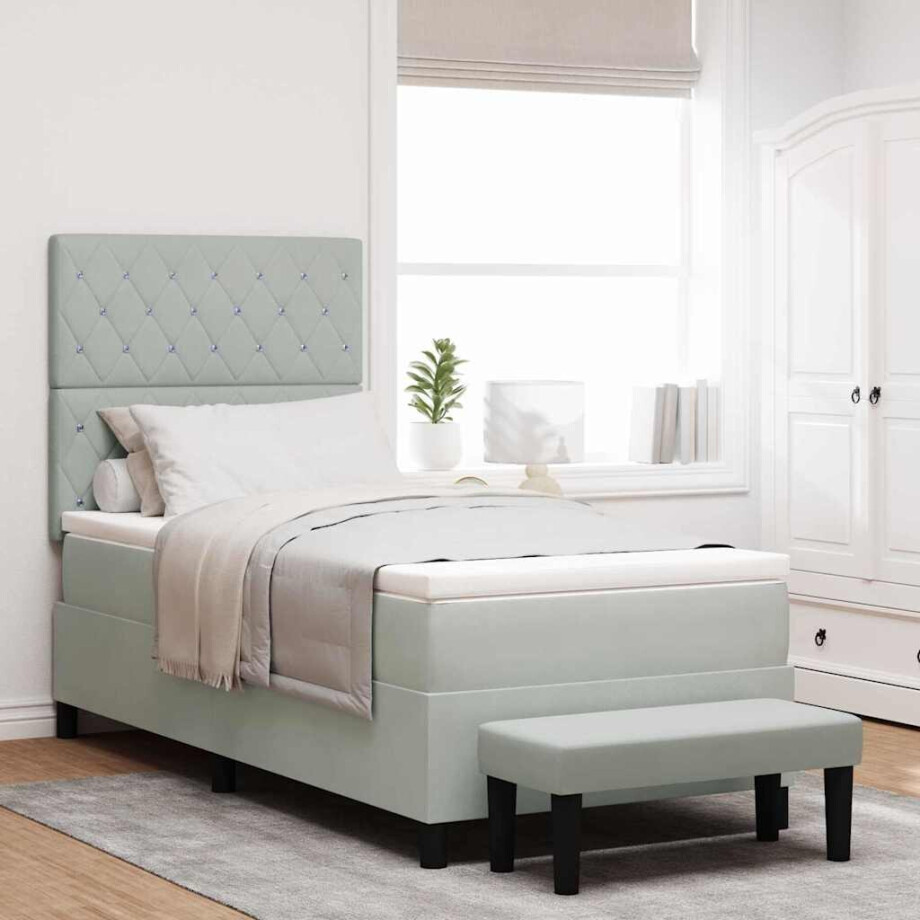 vidaXL Boxspring bed met hoofdeinde Lichtgrijs 200 x 90 cm Fluweel afbeelding 1