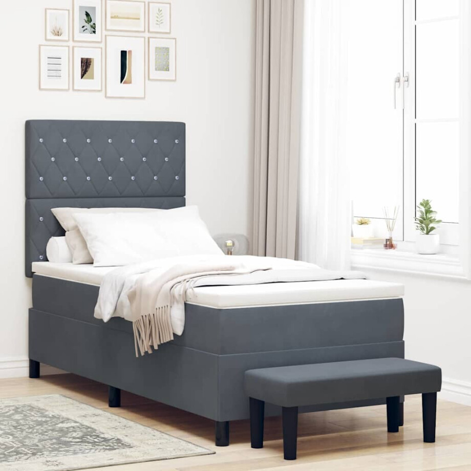 vidaXL Boxspring bed met matras Donkergrijs 100 x 200 cm Fluweel vidaXL Boxspring bed met matras Donkergrijs 100 x 200 cm Fluweel afbeelding 1