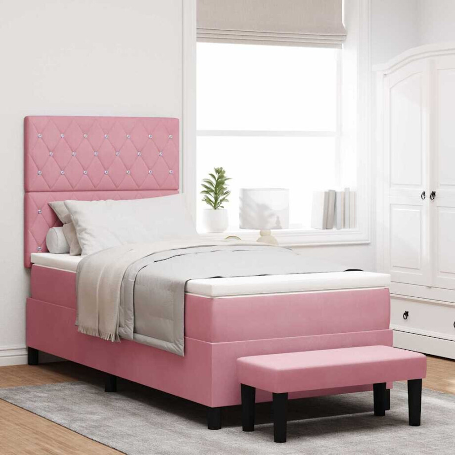 vidaXL Boxspring bed met matras Roze 100 x 200 cm Fluweel afbeelding 1