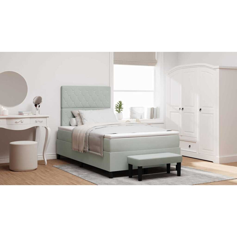 vidaXL Boxspring bed met matras Lichtgrijs 120 x 190 cm Fluweel afbeelding 1