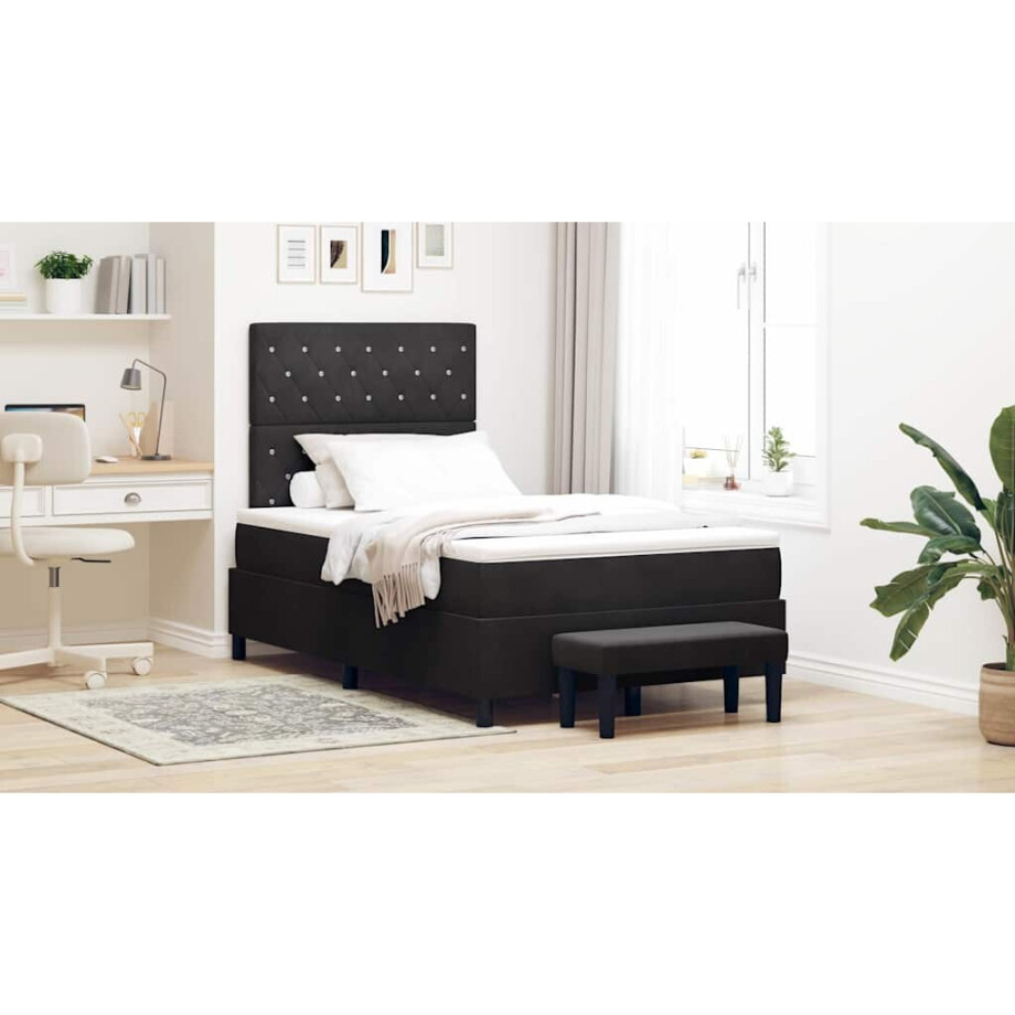 vidaXL Boxspring bed met kussen Zwart 190 x 120 cm Fluweel vidaXL Boxspring bed met kussen Zwart 190 x 120 cm Fluweel afbeelding 1
