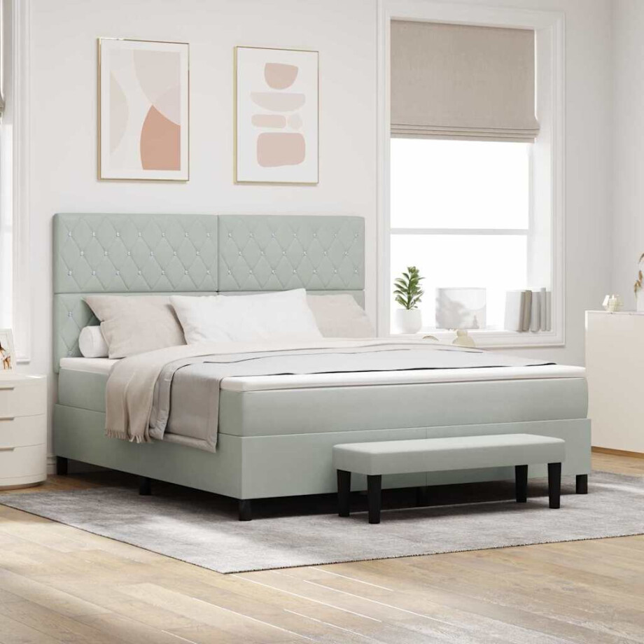 vidaXL Boxspring bed met hoofdeinde Lichtgrijs 200 x 180 cm Fluweel afbeelding 1