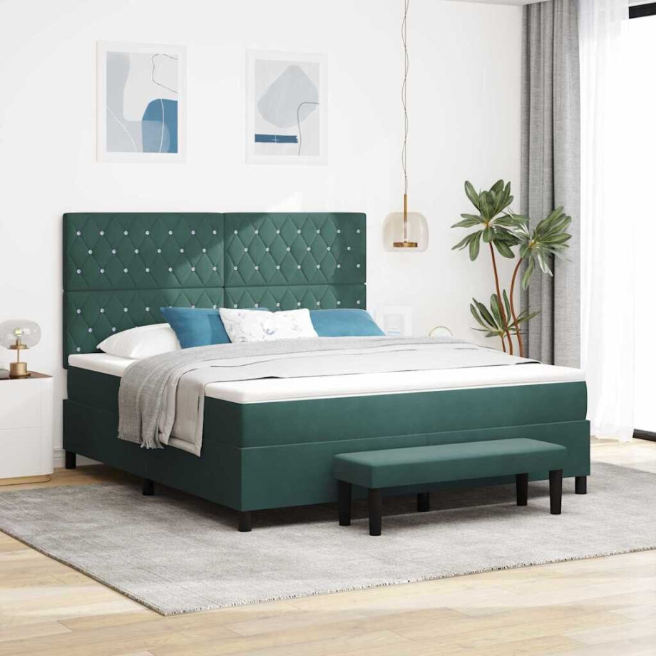 vidaXL Boxspring bed met hoofdeinde Donkergroen 200 x 180 cm Fluweel afbeelding 1