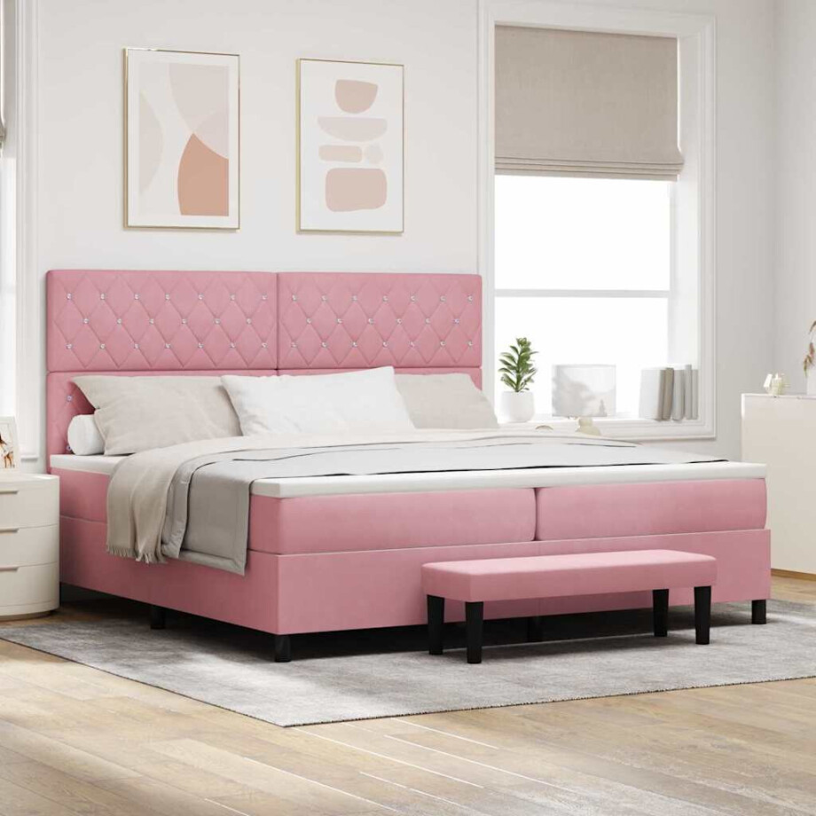 vidaXL Boxspring bed met matras Roze 200 x 200 cm Fluweel vidaXL Boxspring bed met matras Roze 200 x 200 cm Fluweel afbeelding 1