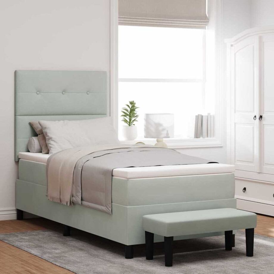 vidaXL Boxspring bed met hoofdeinde Lichtgrijs 190 x 90 cm Fluweel afbeelding 1