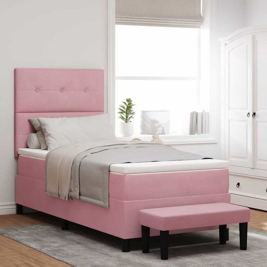 vidaXL Boxspring bed met hoofdeinde Roze 200 x 100 cm Fluweel afbeelding 1