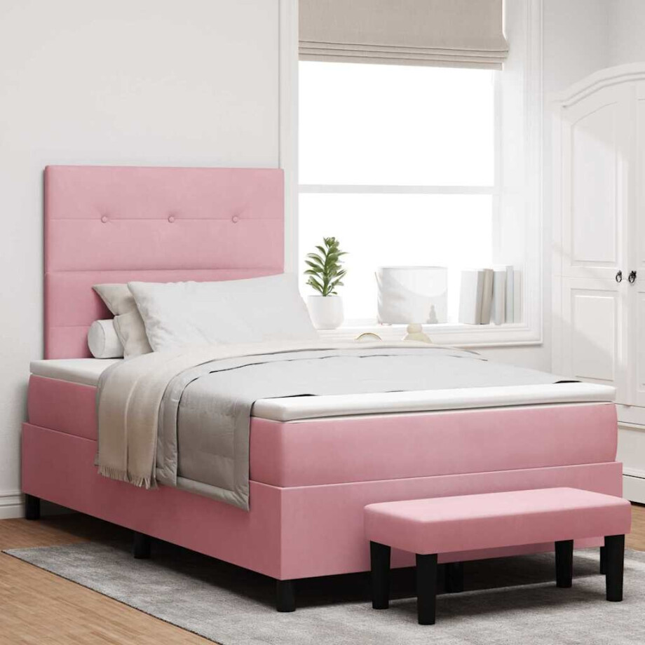 vidaXL Boxspring bed met hoofdeinde Roze 200 x 120 cm Fluweel afbeelding 1