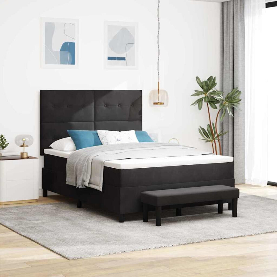vidaXL Boxspring bed met hoofdeinde Zwart 190 x 140 cm Fluweel afbeelding 1