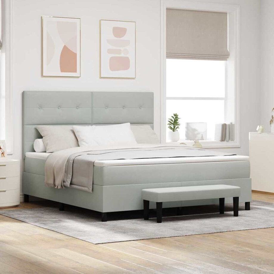vidaXL Boxspring bed met hoofdeinde Lichtgrijs 200 x 180 cm Fluweel afbeelding 1