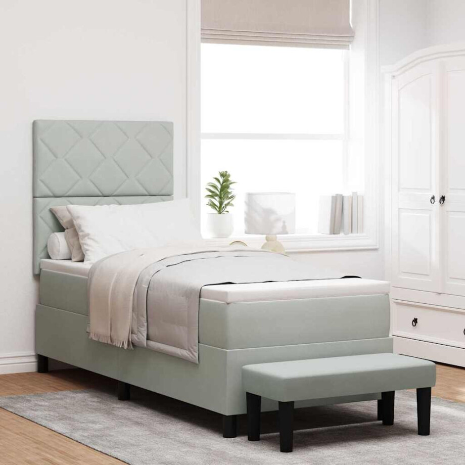 vidaXL Boxspring bed met hoofdeinde Lichtgrijs 200 x 80 cm Fluweel afbeelding 1