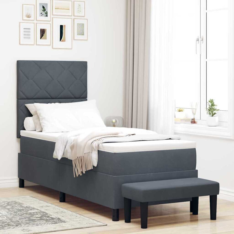 vidaXL Boxspring bed met hoofdeinde Donkergrijs 200 x 80 cm Fluweel afbeelding 1