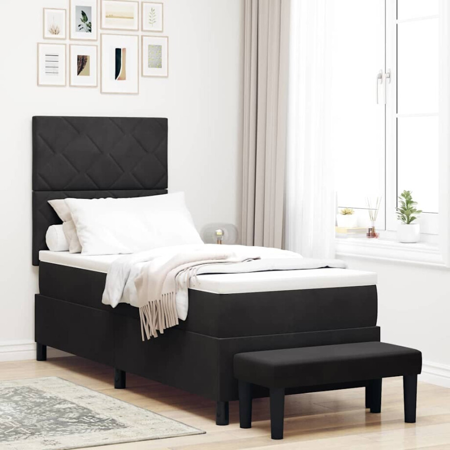 vidaXL Boxspring bed met hoofdeinde Zwart 200 x 80 cm Fluweel vidaXL Boxspring bed met hoofdeinde Zwart 200 x 80 cm Fluweel afbeelding 1