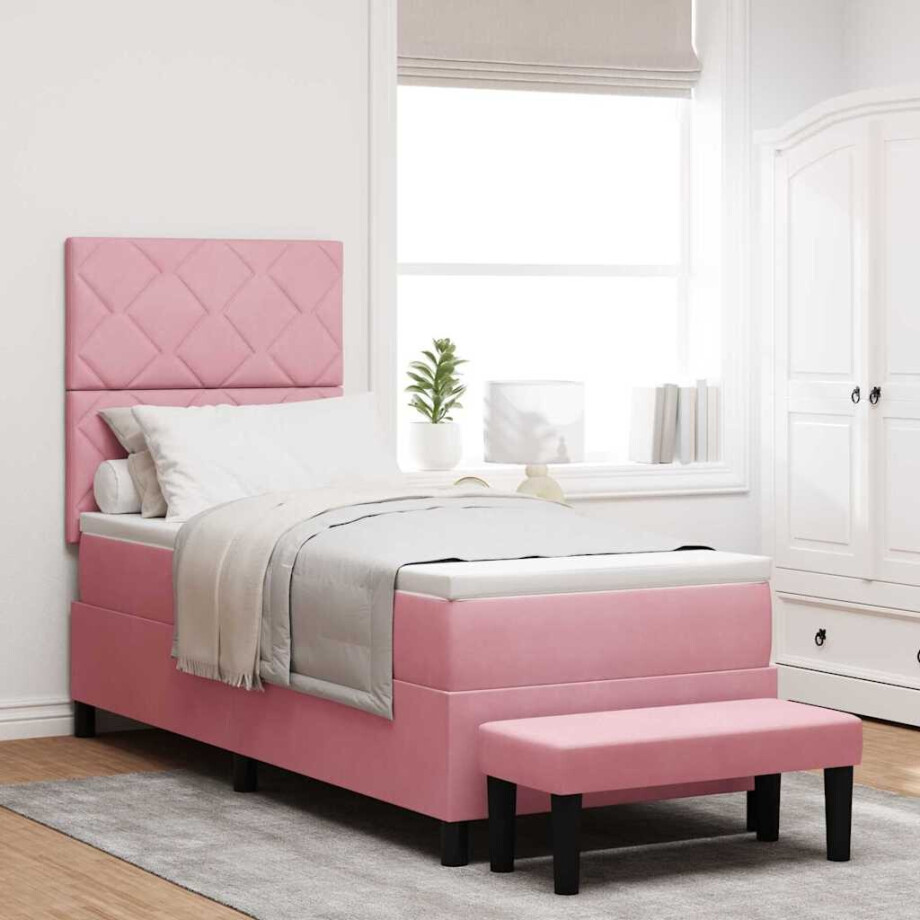 vidaXL Boxspring bed met matras Roze 80 x 200 cm Fluweel afbeelding 1