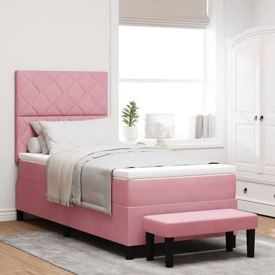vidaXL Boxspring bed met matras Roze 100 x 200 cm Fluweel afbeelding 1