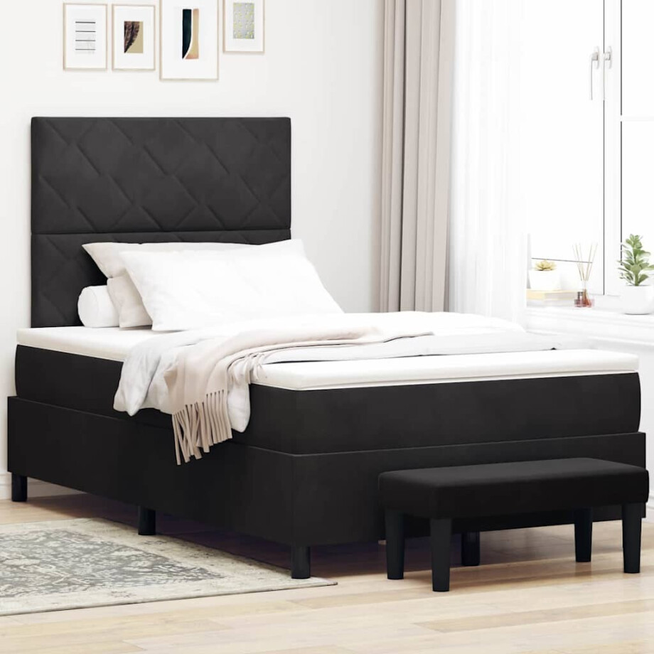 vidaXL Boxspring bed met hoofdeinde Zwart 190 x 120 cm Fluweel afbeelding 1