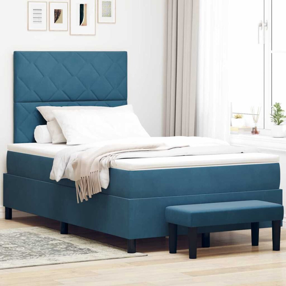 vidaXL Boxspring bed met matras Donkerblauw 120 x 190 cm Fluweel vidaXL Boxspring bed met matras Donkerblauw 120 x 190 cm Fluweel afbeelding 1