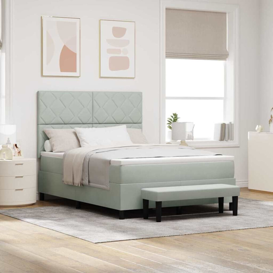 vidaXL Boxspring bed met hoofdeinde Lichtgrijs 200 x 160 cm Fluweel afbeelding 1
