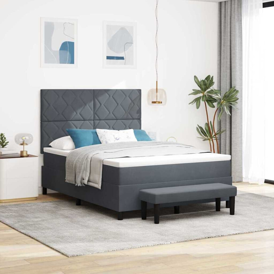 vidaXL Boxspring bed met hoofdeinde Donkergrijs 200 x 160 cm Fluweel afbeelding 1