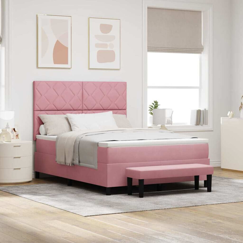 vidaXL Boxspring bed met hoofdeinde Roze 200 x 160 cm Fluweel afbeelding 1