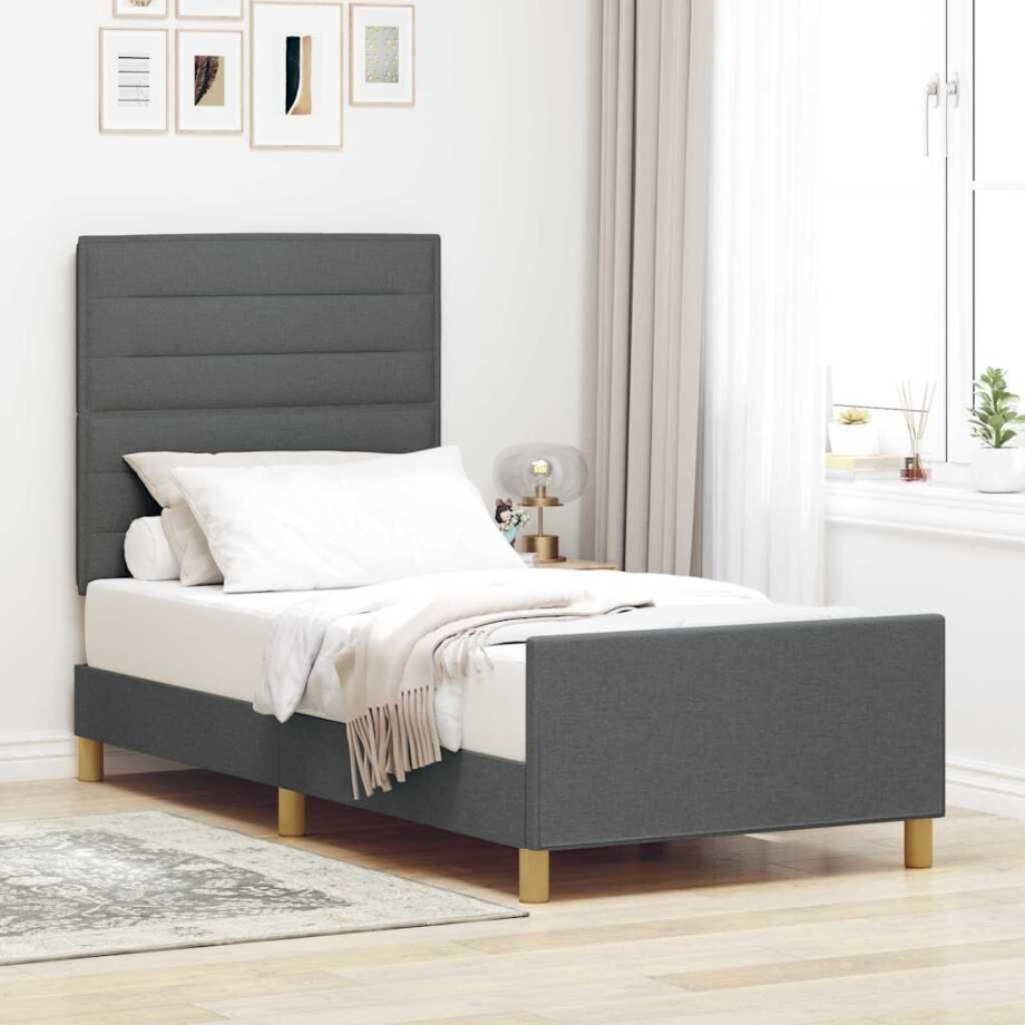 vidaXL Bedframe met hoofdeinde Donkergrijs 80 x 200 cm Stof afbeelding 1