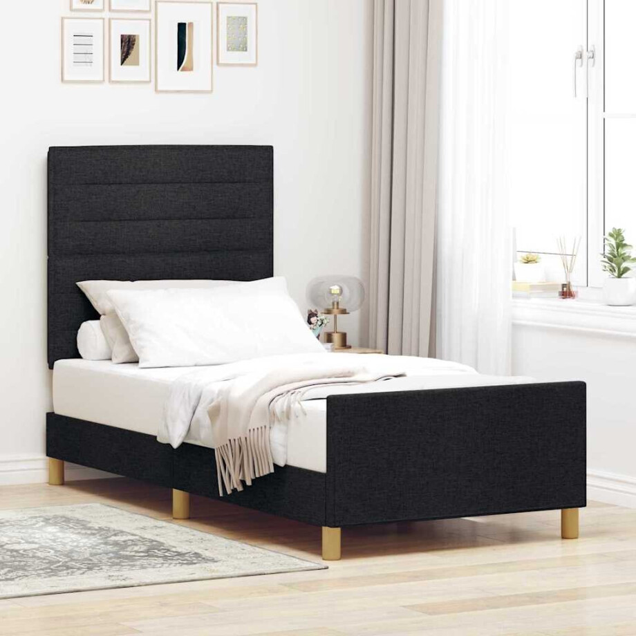 vidaXL Bedframe met hoofdeinde Zwart 90 x 190 cm Stof afbeelding 1