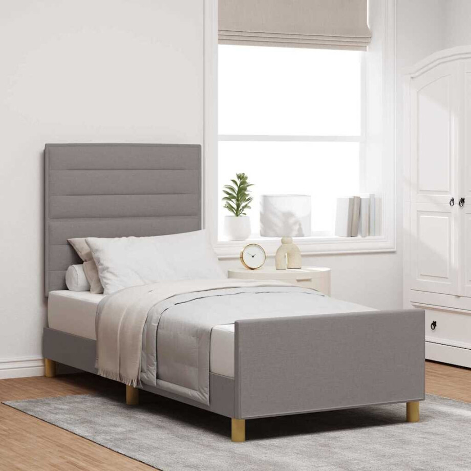 vidaXL Bedframe met hoofdeinde Taupe 90 x 200 cm Stof afbeelding 1