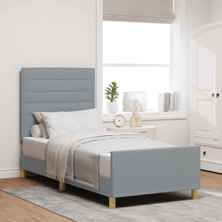 vidaXL Bedframe met hoofdeinde Lichtgrijs 100 x 200 cm Stof vidaXL Bedframe met hoofdeinde Lichtgrijs 100 x 200 cm Stof afbeelding 1