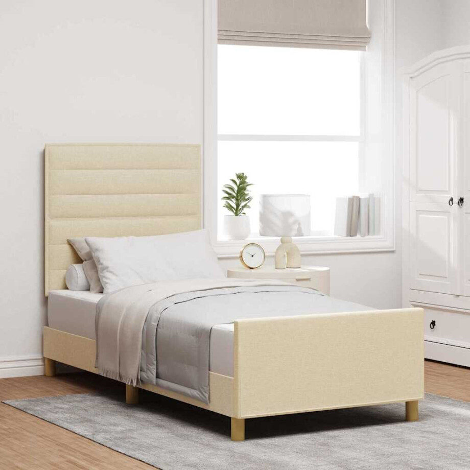 vidaXL Bedframe met hoofdeinde Crème 100 x 200 cm Stof afbeelding 1